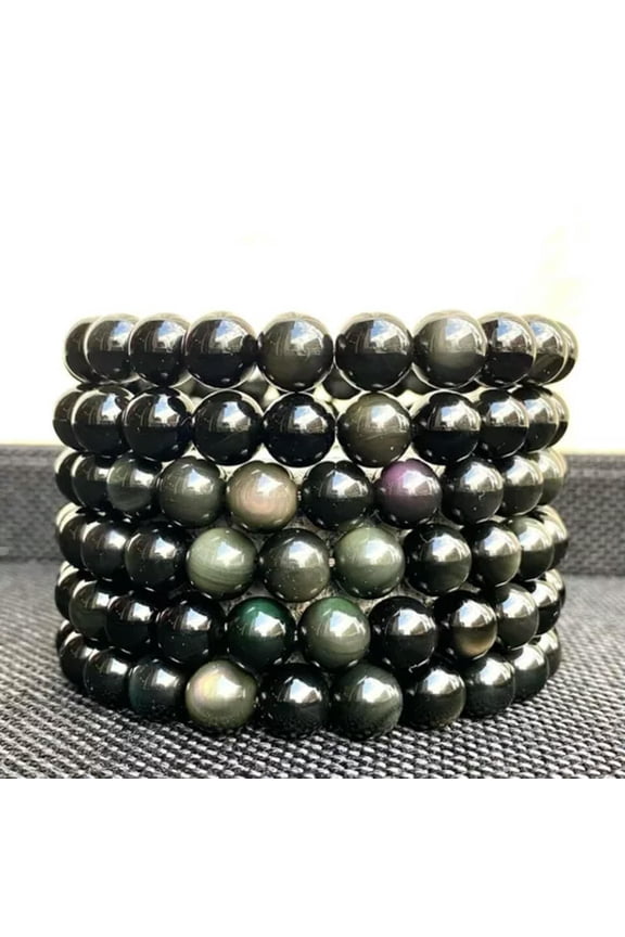 Wholesale Lot 6 Pcs Natural Rainbow Obsidian 7.5” Crystal Stretch Bracelet-6 mm