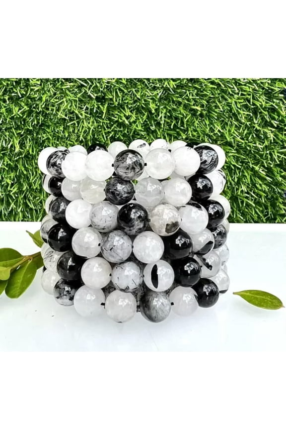 Wholesale Lot 6 Pcs Natural Tourmalinated Quartz 10mm 7.5 Stretch Bracelet