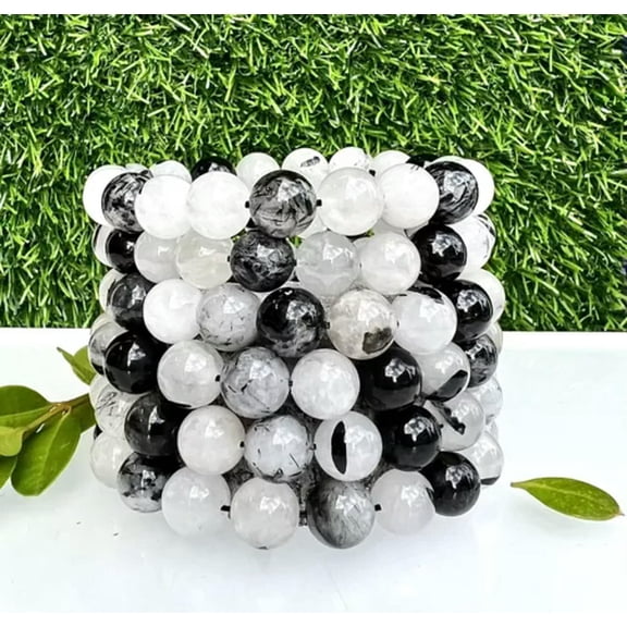 K-KED Wholesale Lot 6 Pcs Natural Tourmalinated Quartz 10mm 7.5 Stretch Bracelet