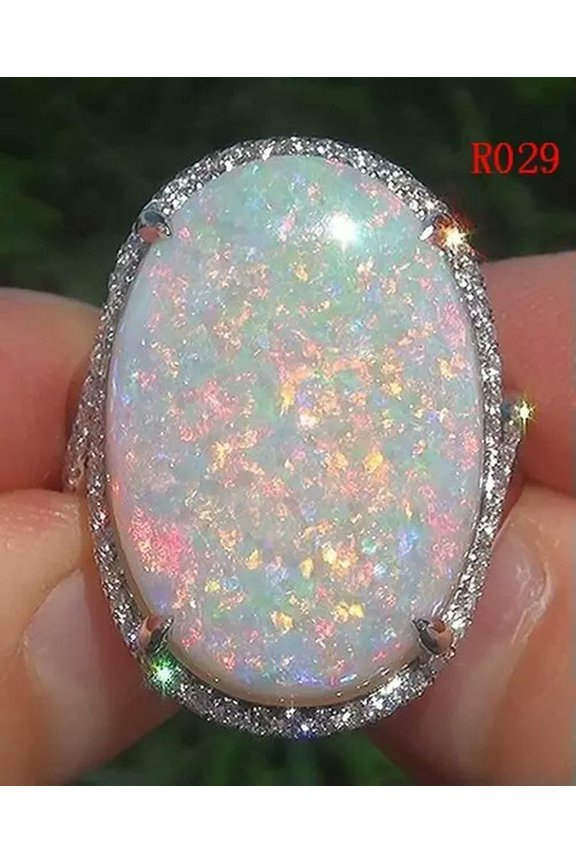 Wholesale Lots 10pcs Natural Stone Retro opal stone Silver P Lady's Rings