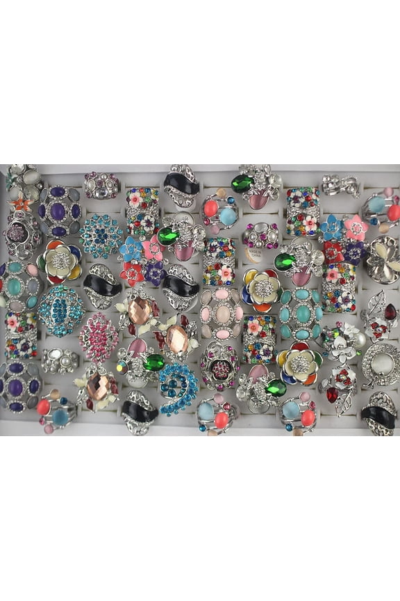 Wholesale Lots 30pcs Mixed Material Rhinestone Enamel Glass Party Lady's Rings