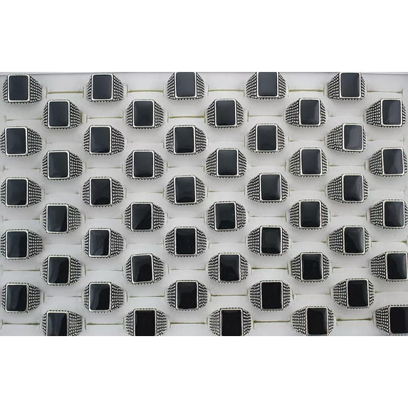 K-KED Wholesale Lots 30pcs Rings For Men Black Color Enamel Chunky Fashion Ring