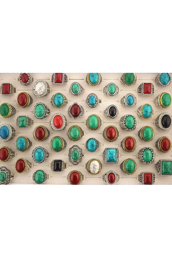 Wholesale Lots 30pcs Rings For Men Women Gift Classic Variety Natural Stone Ring