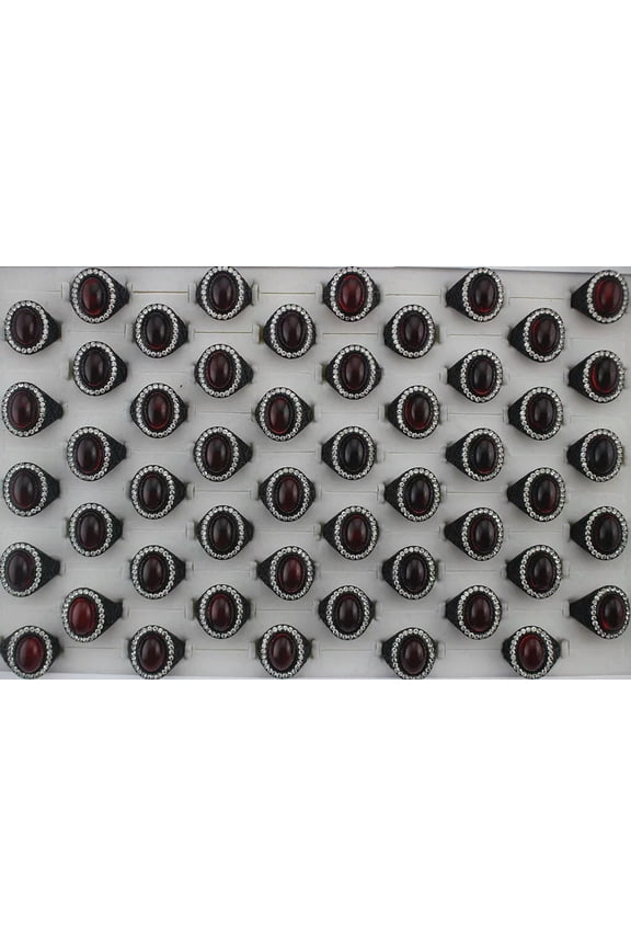 Wholesale Lots 32pcs Black P Alloy Women Clear Rhinestone Oval Red Resin Rings