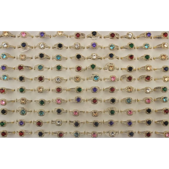 K-KED Wholesale Lots 32pcs Charming Rings Rhinestone Cubic Zirconia Gold P Women Ring