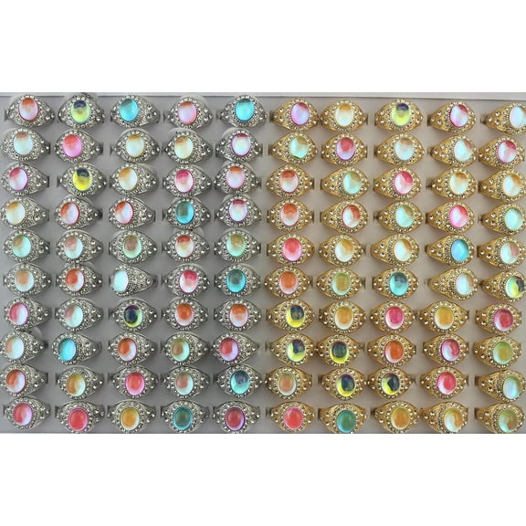 K-KED Wholesale Lots 32pcs Charming Style Mixed Oval Resin Women's Fashion Rings