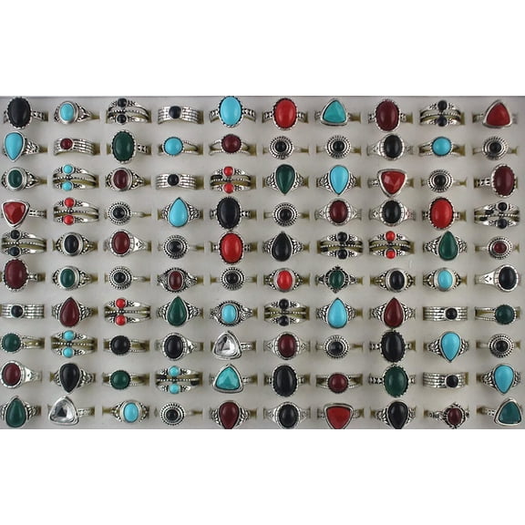 K-KED Wholesale Lots 32pcs Classic Delicate Jewelry Silver Plated Mixed Resin Lady's Rings
