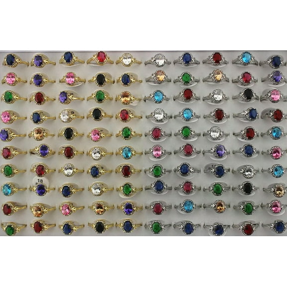 K-KED Wholesale Lots 32pcs Lady Oval Cubic Zirconia Ring Rhinestone Engagement Rings