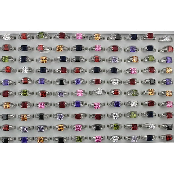 K-KED Wholesale Lots 32pcs Lady's Ring Mixed Cubic Zirconia Silver P New Fashion Rings