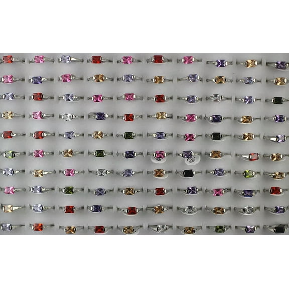 K-KED Wholesale Lots 32pcs Mixed Color Fashion Cubic Zirconia Silver P Lady's Rings