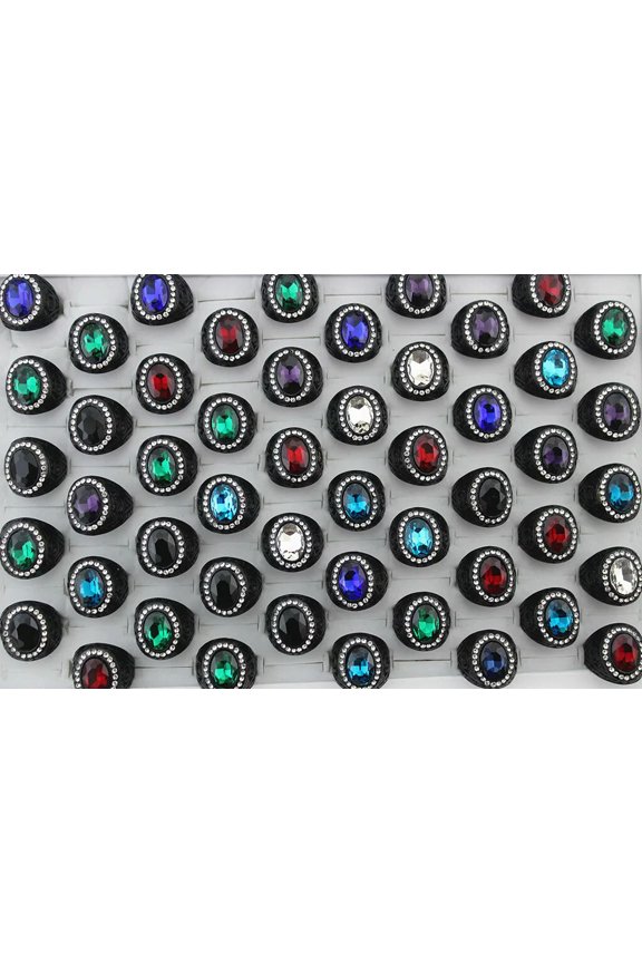 Wholesale Lots 32pcs Mixed Color Glass Black P Delicate Jewelry Unisex Rhinestone Rings