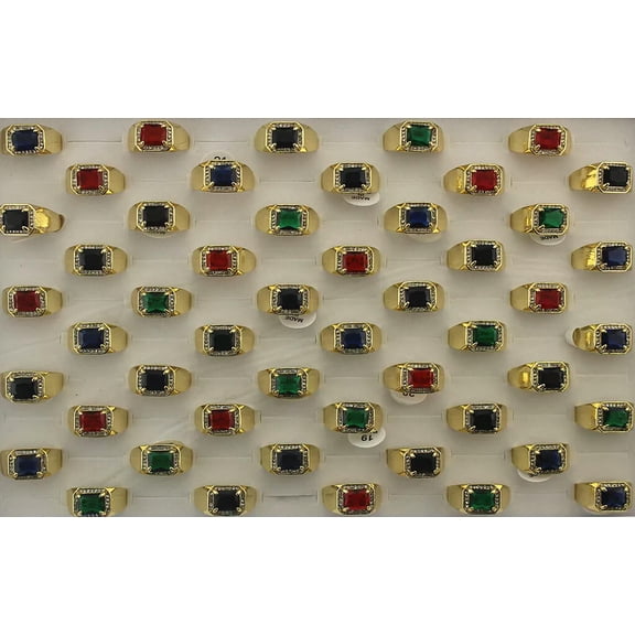 K-KED Wholesale Lots 32pcs Mixed Color Gold P Delicate Jewelry Simulated CZ Rhinestone Men Ring