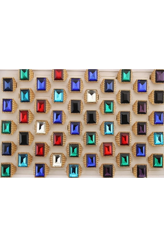 Wholesale Lots 32pcs Mixed Color Rectangle Glass Womens Mens Delicate Jewelry Alloy Rings
