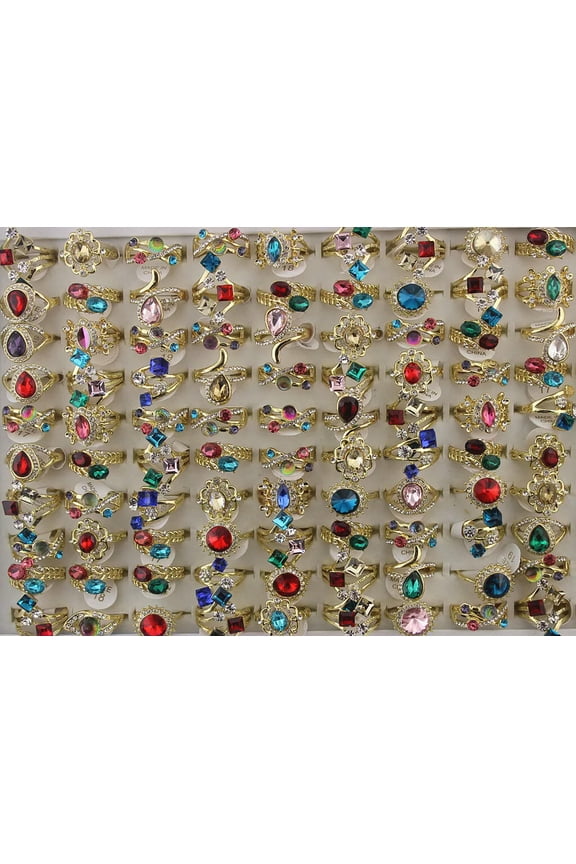 Wholesale Lots 32pcs Mixed Design Colorful Glass Ring Rhinestone Lady's Rings