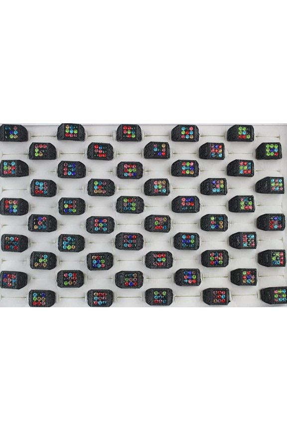 Wholesale Lots 32pcs Mixed Full Colorful Rhinestone Delicate Jewelry Black P Alloy Rings