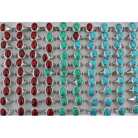 K-KED Wholesale Lots 32pcs Mixed Natural Stone Rings For Womens Fashion Lady's Rings