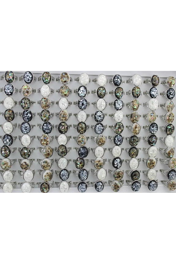 Wholesale Lots 32pcs Mixed Shell Fashion Resin Delicate Jewelry Women Silver P Rings