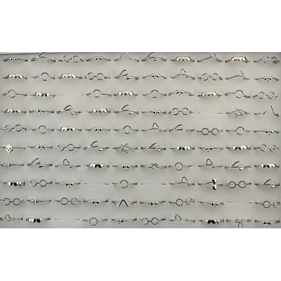 K-KED Wholesale Lots 32pcs Mixed Style Silver Color Adjustable Copper Lady's Rings