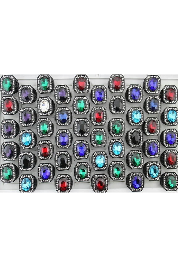 Wholesale Lots 32pcs Rhinestone Mixed Glass Mens Cool Rings Black P Alloy Ring