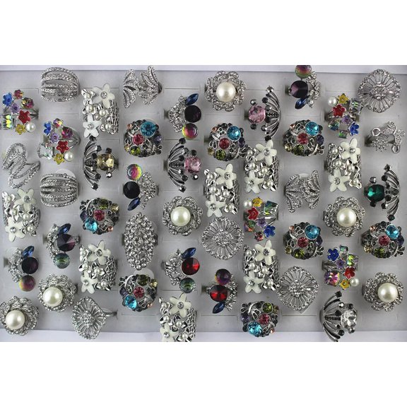 K-KED Wholesale Lots 32pcs Ring For Lady Mixed Style Fashion Rhinestone Enamel Jewelry