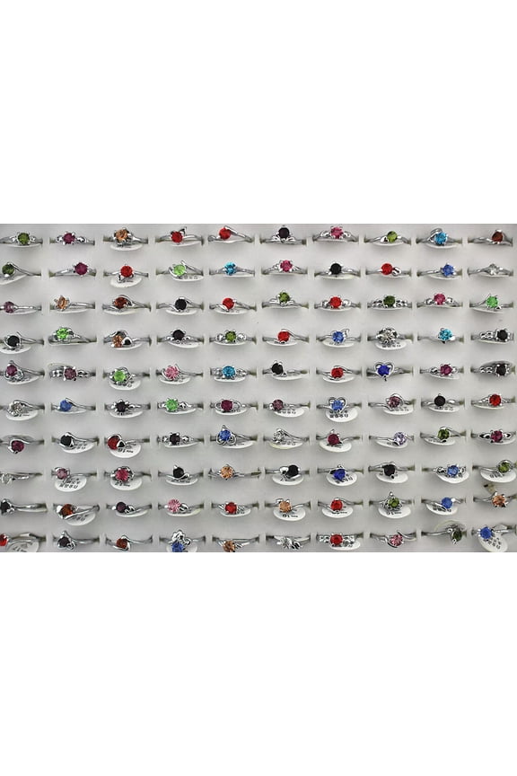 Wholesale Lots 32pcs Round Colorful Rhinestone Ring Mixed Trendy Lady's Rings