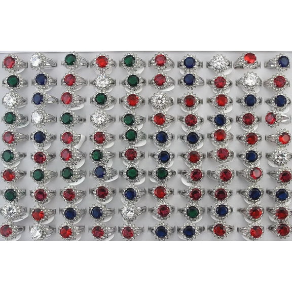 K-KED Wholesale Lots 32pcs Round Cubic Zirconia Filled Clear Small Rhinestone Rings