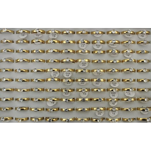 K-KED Wholesale Lots 32pcs Round Cubic Zirocnia Womens Stainless Steel Gold P Rings