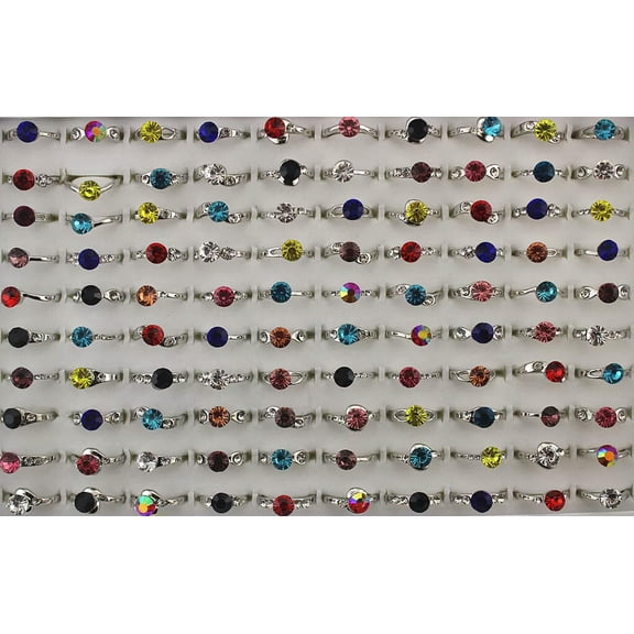 K-KED Wholesale Lots 32pcs Round Rhinestone Ring Mixed Trendy Women Silver P Rings