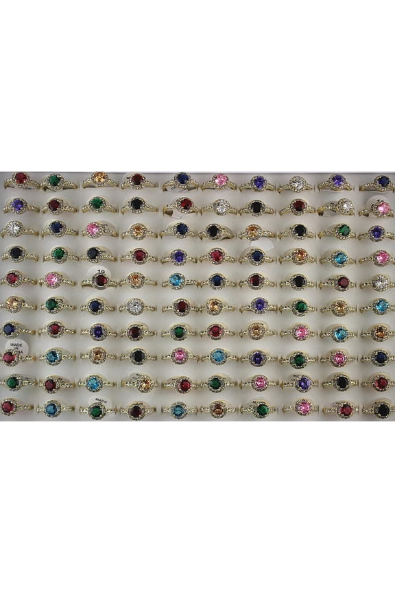 Wholesale Lots 32pcs Wedding Round Charm Cubic Zirconia Filled Rhinestone Rings