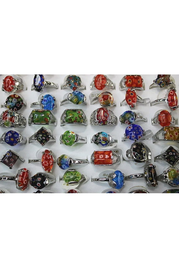 Wholesale Lots 50pcs Mixed Glass Multicolor Rings Delicate Jewelry Lots Fashion Ring