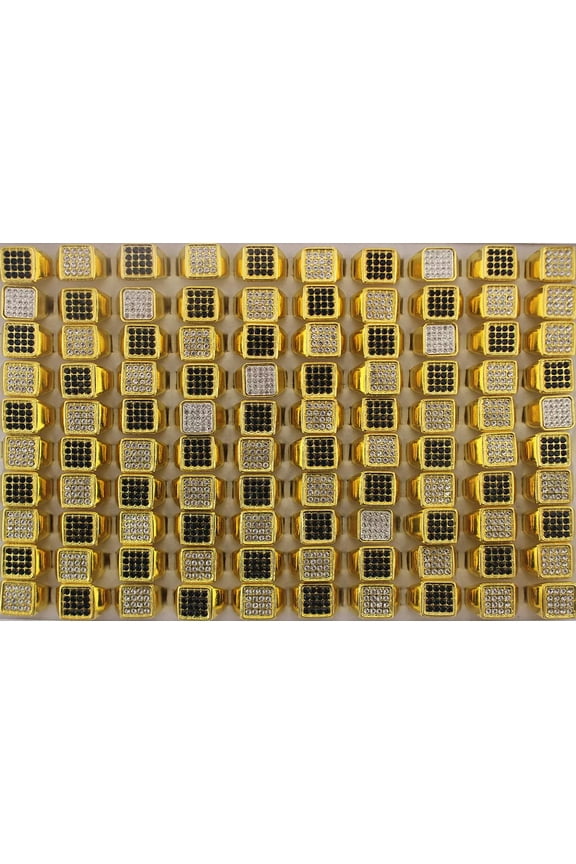 Wholesale Men's Rings 32pcs Mixed Lots Clear&Black Rhinestone Gold Plated Ring
