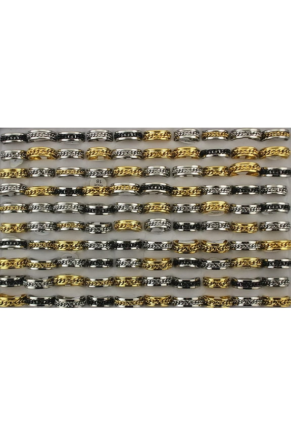 Wholesale Mens Rings 32pcs Rotation Chain Stainless Steel Cool Classic Ring