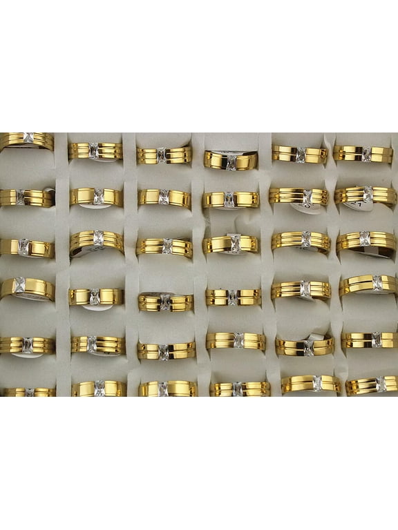 Wholesale Mix Lots 32pcs Clear Cubic Zirconia Stainless Steel Men's Gold P Rings