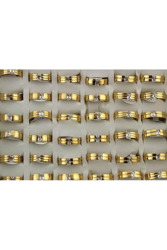 Wholesale Mix Lots 32pcs Clear Cubic Zirconia Stainless Steel Men's Gold P Rings