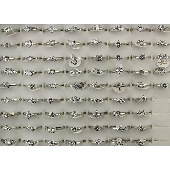 K-KED Wholesale Mixed Lots 32pcs Clear Cubic Zirconia Delicate Jewelry Silver P Unisex Rings