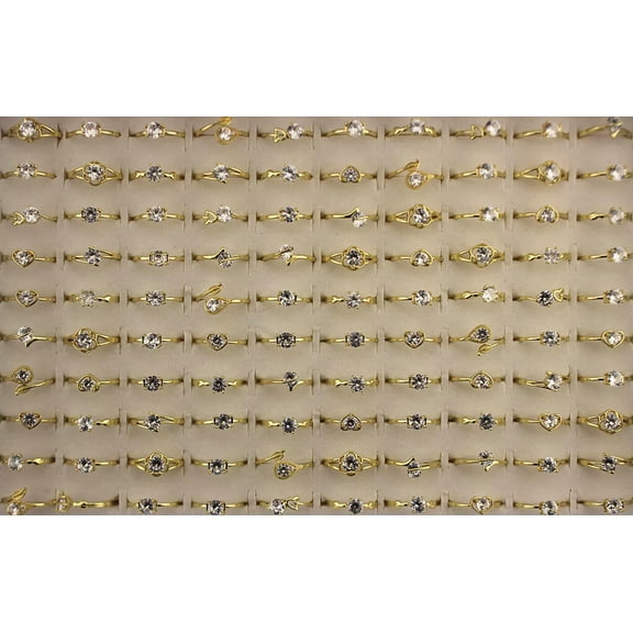 K-KED Wholesale Mixed Lots 32pcs Lady's Gold Plated Clear Cubic Zirconia Wedding Rings
