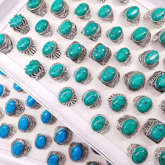 K-KED Wholesale Rings 30 Pcs Turquoise Blue Turquoise Rings Fashion Delicate Jewelry Bulk Lot-Mixed
