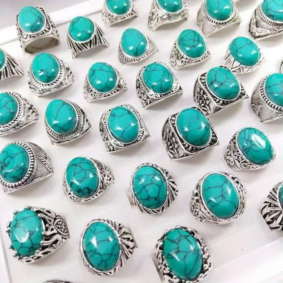 K-KED Wholesale Rings 30 Pcs Turquoise Blue Turquoise Rings Fashion Delicate Jewelry Bulk Lot-Turquoise