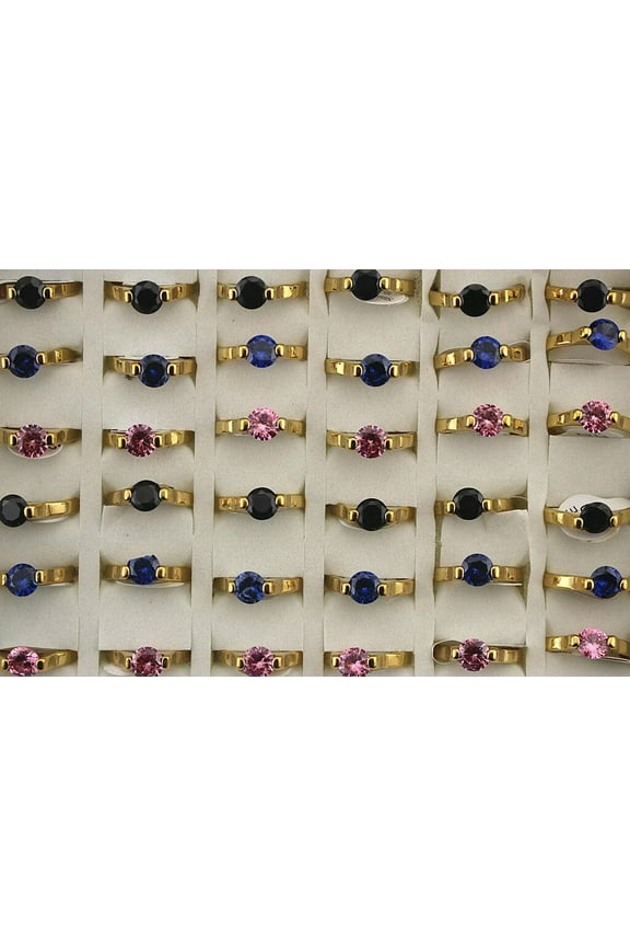 Wholesale Rings 32pcs Mens Delicate Jewelry Round Cubic Zirconia Stainless Steel Ring