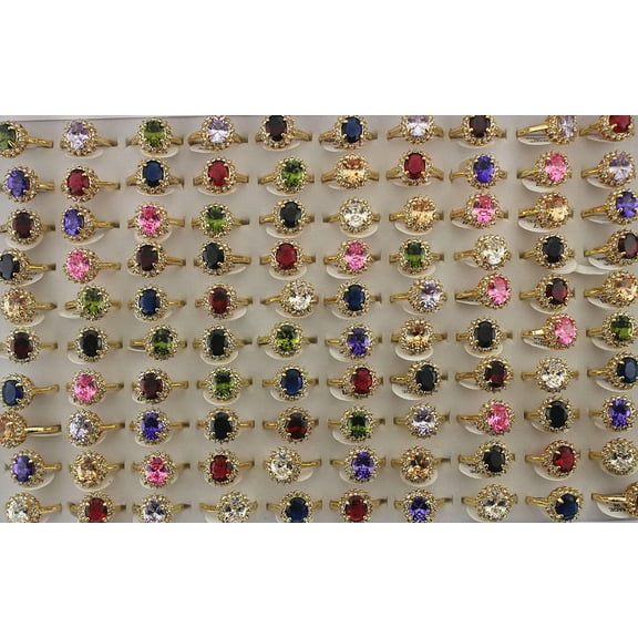 K-KED Wholesale Rings Lots 32pcs Charming Delicate Jewelry Gold P Cubic Zirconia Lady's Ring