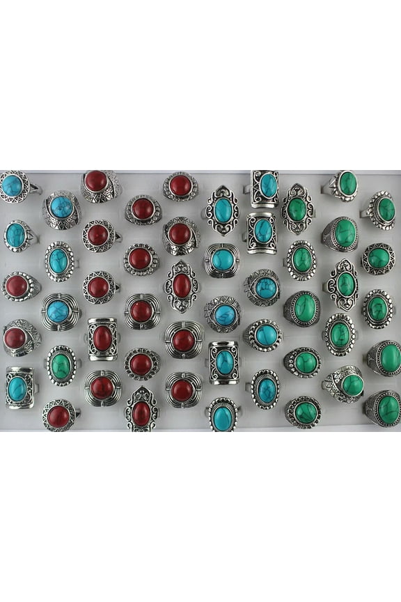 Wholesale Rings Lots 32pcs Lady Classic Delicate Jewelry 3 Color Mixed Natural Stone Ring