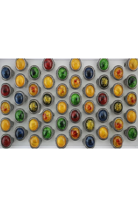 Wholesale Rings Lots 32pcs Silver P Ring Mixed Fashion Resin Men's Cool Jewelry