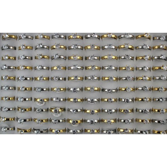 K-KED Wholesale Rings Lots 32pcs Stainless Steel Womens Fashion Cubic Zirconia Ring