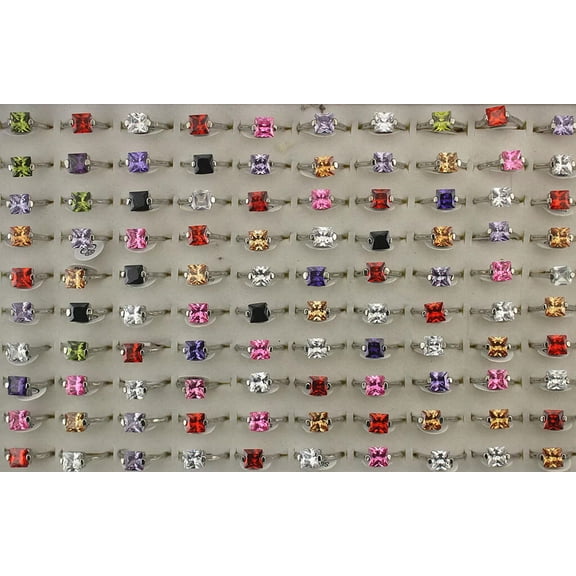 K-KED Wholesale Rings Mixed Lots 32pcs Lady's Square Cubic Zirconia Silver Plated Ring