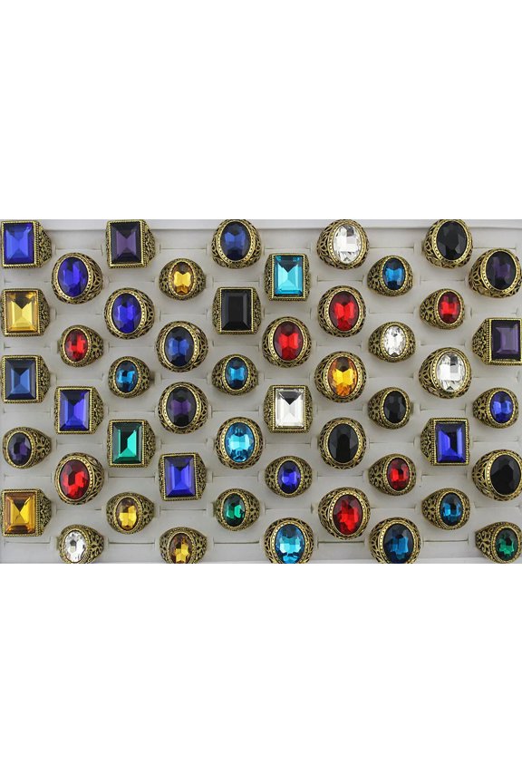 Wholesale Unisex Rings 32pcs Mixed Lots Assorted Glass Retro Alloy Ring