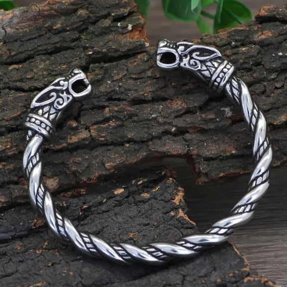 K-KED Wolf Head Bracelet MenS Titanium Stainless Steel Arm Ring Cuff Bangle-default