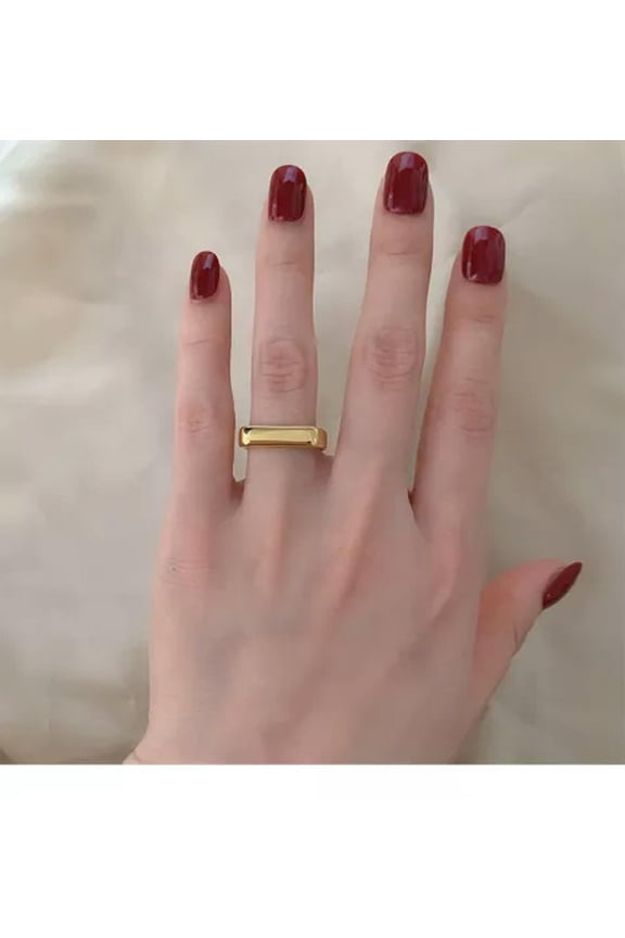Woman 18K Gold Plated Stainless Steel Double Rings Gourd Bar Band Ring 5-10-10-Bar