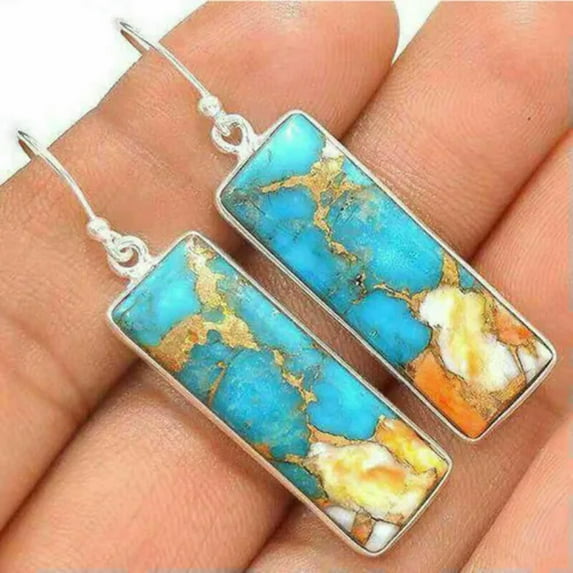 K-KED Women 925 Silver Cubic Zirconia Dangle Drop Ear Hook Wedding Earrings Jewelry-Turquoise