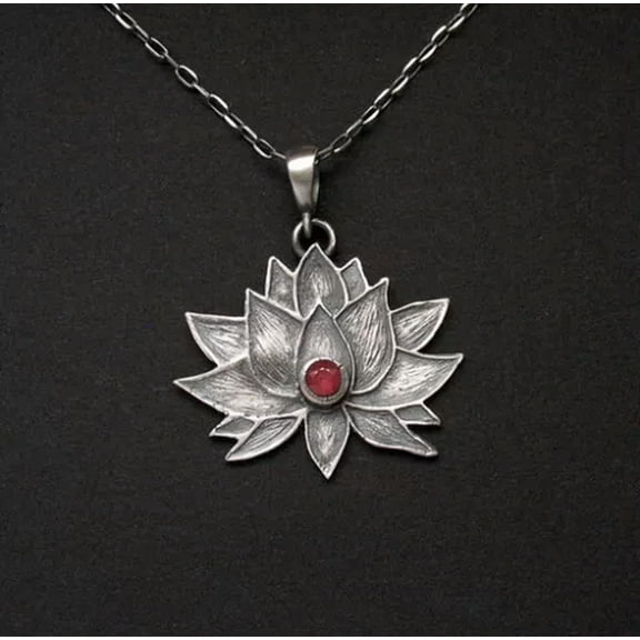 K-KED Women 925 Silver Cubic Zirconia Lotus Flower Pendant Necklace Wedding Jewelry-#3