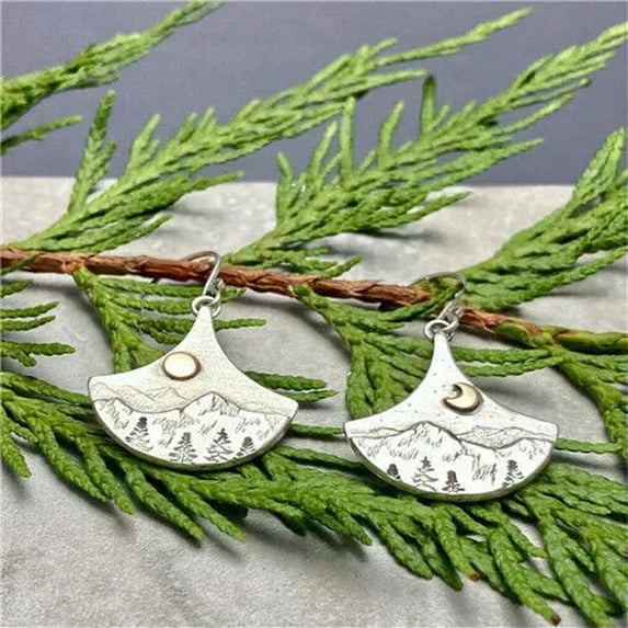 K-KED Women 925 Silver Filled Carve Silent Forest Moon Earrings Drop Wedding Jewelry-#5